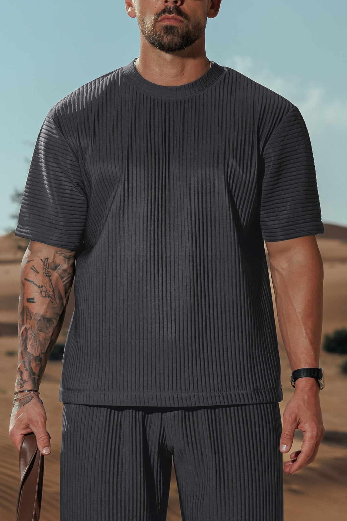 PLEATED T-SHIRT - GREY
